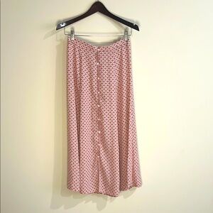 Max Studio Salmon Pink with Pattern Print Midi A-Line Skirt